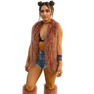 Hot & Delicious LARGE Apricot Dusty Pink Feather Vest Festival Western